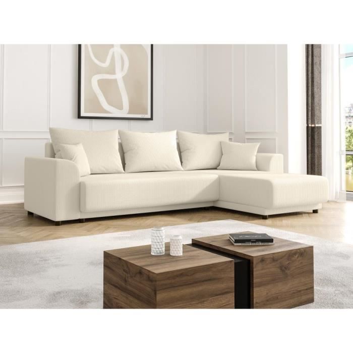 Produit similaire: Canapé d'angle convertible et réversible en velours côtelé beige NESSARO