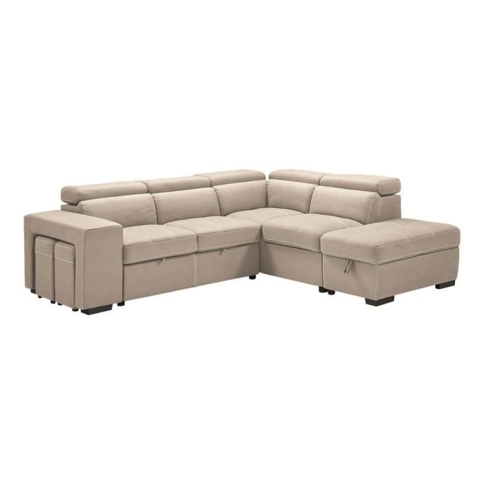 Produit similaire: NERA - Canapé d'Angle Droit Convertible avec 2 Poufs et 1 Coffre Beige