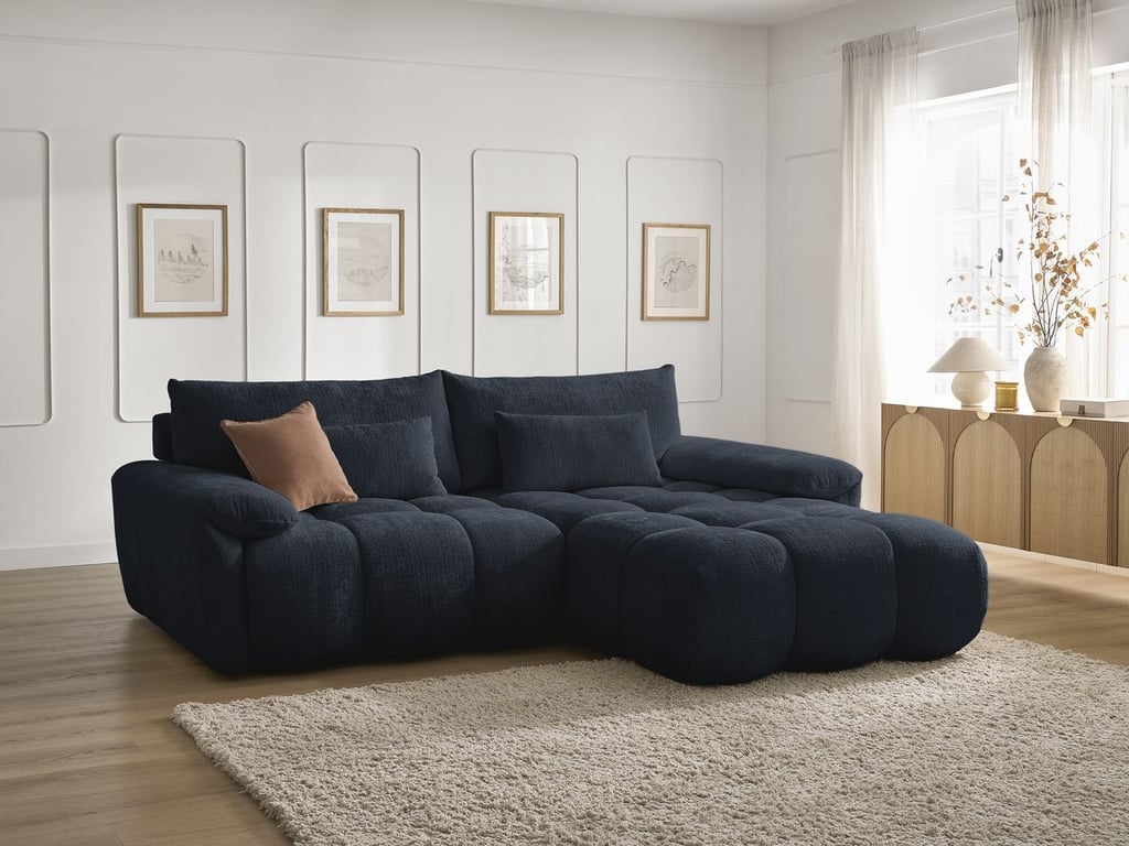 Produit similaire: Canapé d'angle fixe IVANE tissu texturé bleu foncé angle droit BOBOCHIC 3 places