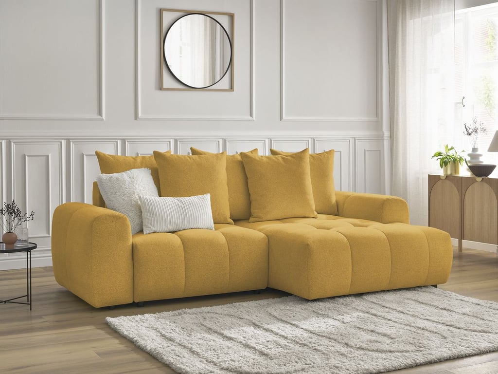 Produit similaire: Canapé d'angle convertible coffre ROXELANE tissu chiné jaune angle droit BOBOCHIC 3 places