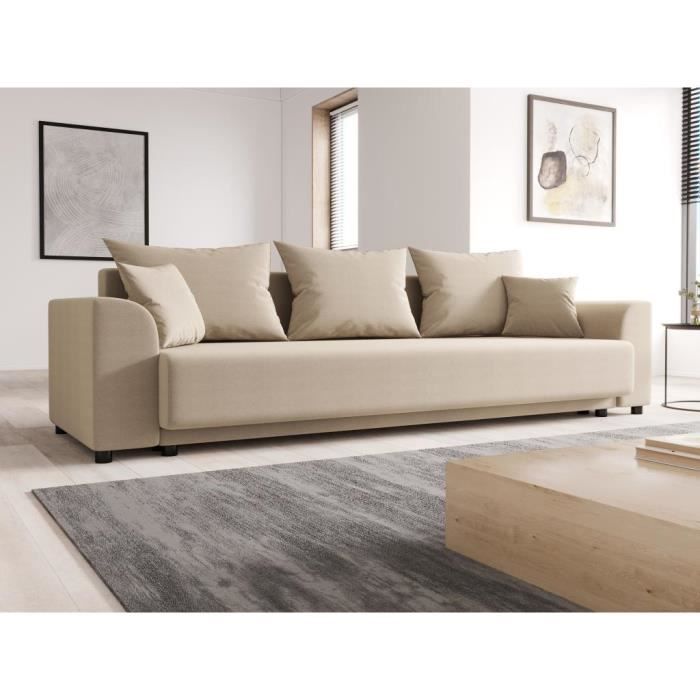 Produit similaire: Canapé 3 places convertible en tissu beige NESSARO