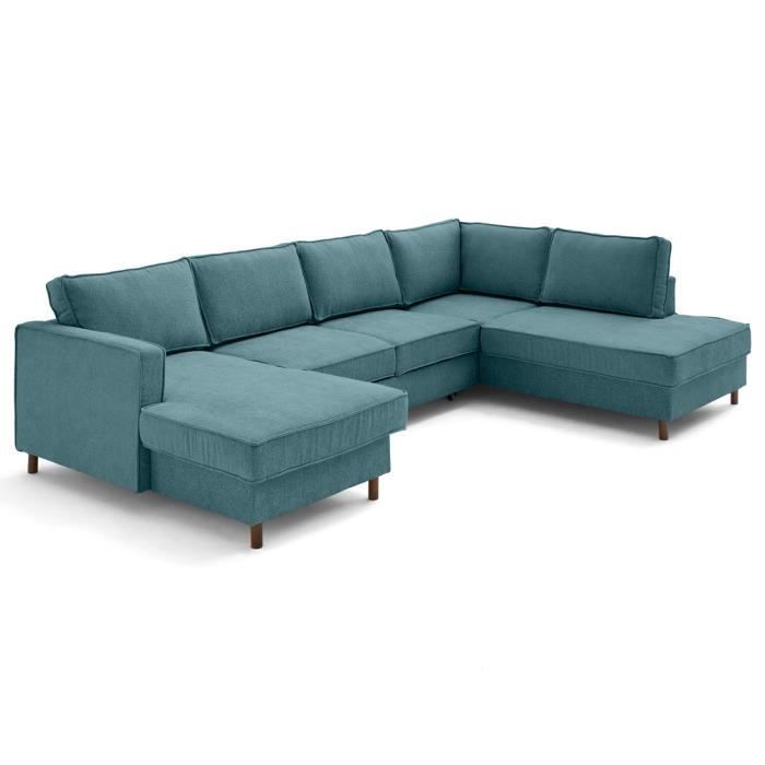 Produit similaire: Jake - canapé panoramique d'angle droit 7 places convertible avec coffre en tissu velours relief - Bleu