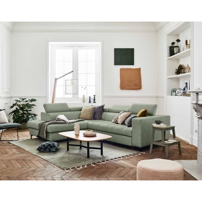 Produit similaire: Canapé d'angle gauche Olinda - 5 places - Convertible avec coffre et têtières réglables - Tissu - Vert sauge