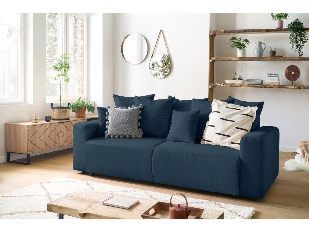 Produit similaire: Canapé droit convertible coffre ENVY velours côtelé bleu foncé BOBOCHIC 3 places