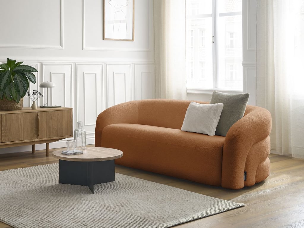 Produit similaire: Canapé droit fixe 3 places ELINA tissu bouclette orange BOBOCHIC