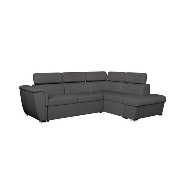 Canapé d'angle droit convertible 4 places PAOLA avec coffre en tissu - Gris foncé - L252 x P188 x H76cm - LOUNGITUDE