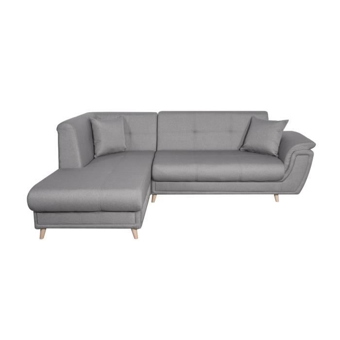 Canapé d'angle gauche 5 places FLAVIE convertible en tissu - Gris - L260 x 180 x 85cm - LOUNGITUDE - Vue supplémentaire 1