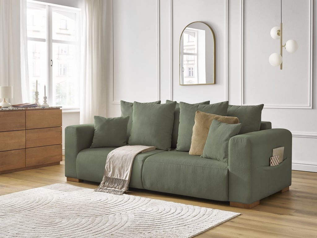 Produit similaire: Canapé droit fixe 3 places SIDONIE velours côtelé vert BOBOCHIC