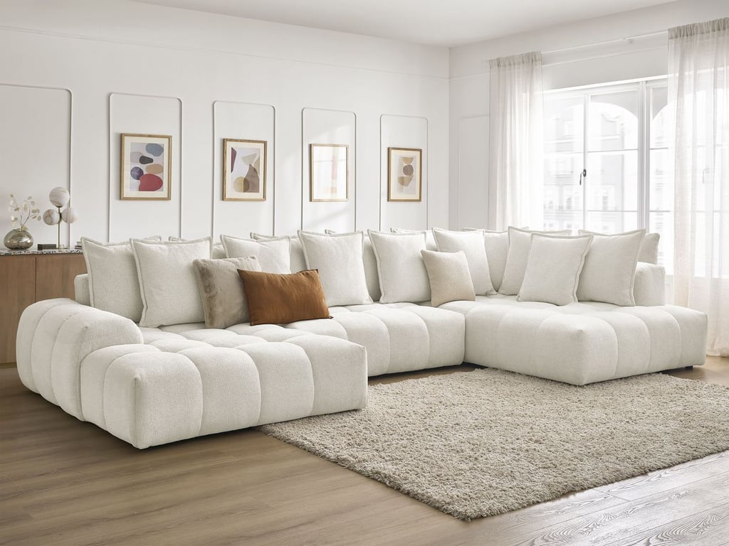 Produit similaire: Canapé panoramique convertible coffre EVEREST tissu chiné blanc angle gauche BOBOCHIC 6 places