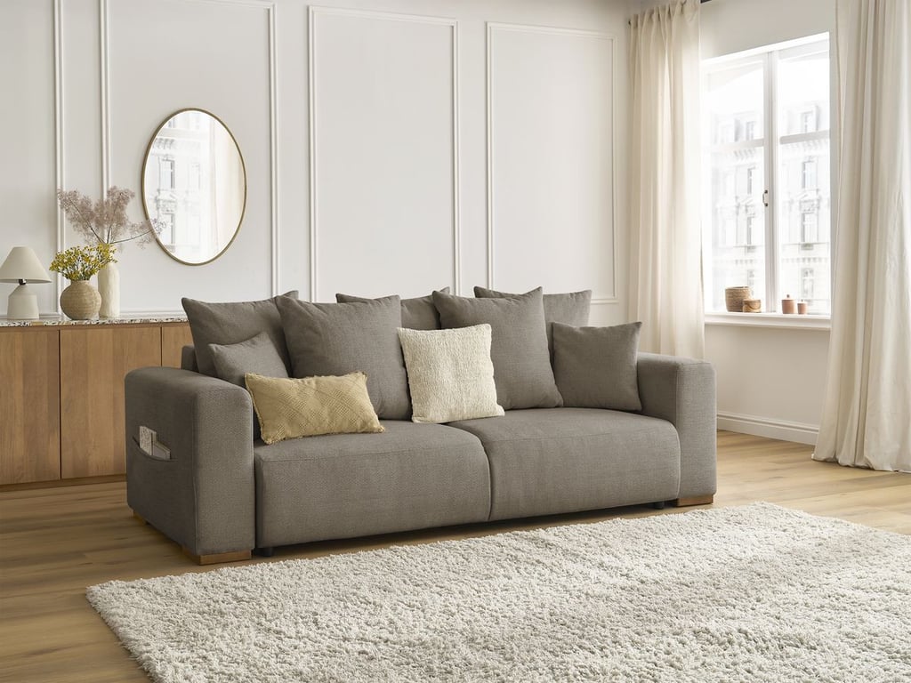 Produit similaire: Canapé droit convertible SIDONIE tissu chiné taupe BOBOCHIC 3 places