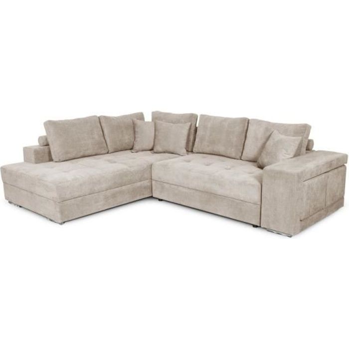 Produit similaire: Canapé d'angle gauche TAMIA convertible avec coffre et 2 poufs en tissu - Beige - L288 x P224 x H87cm - LOUNGITUDE