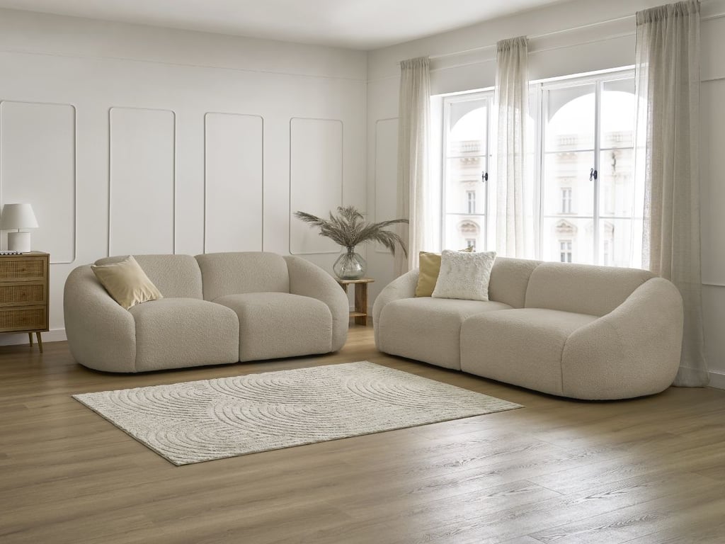 Produit similaire: Ensemble canapé droit fixe 3 + 2 places TINA tissu bouclette beige BOBOCHIC