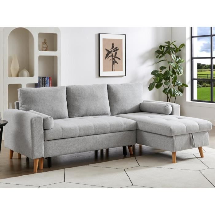 Produit similaire: Canapé d'angle convertible gris clair - VENTE-UNIQUE - KORI - Coffre de rangement et angle réversible