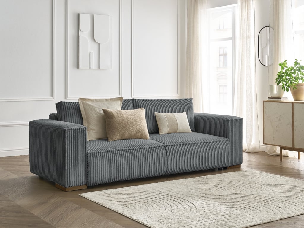 Produit similaire: Canapé droit convertible coffre CHELSEA gros côtelé doux gris foncé BOBOCHIC 3 places