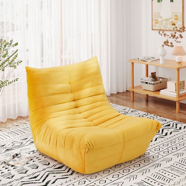 Canapé Tatami,Fauteuil de Sol Paresseux Canapé 1 Places Scandinave Pour salon chambre bureau chambre à coucher 80x85x84cm Jaune