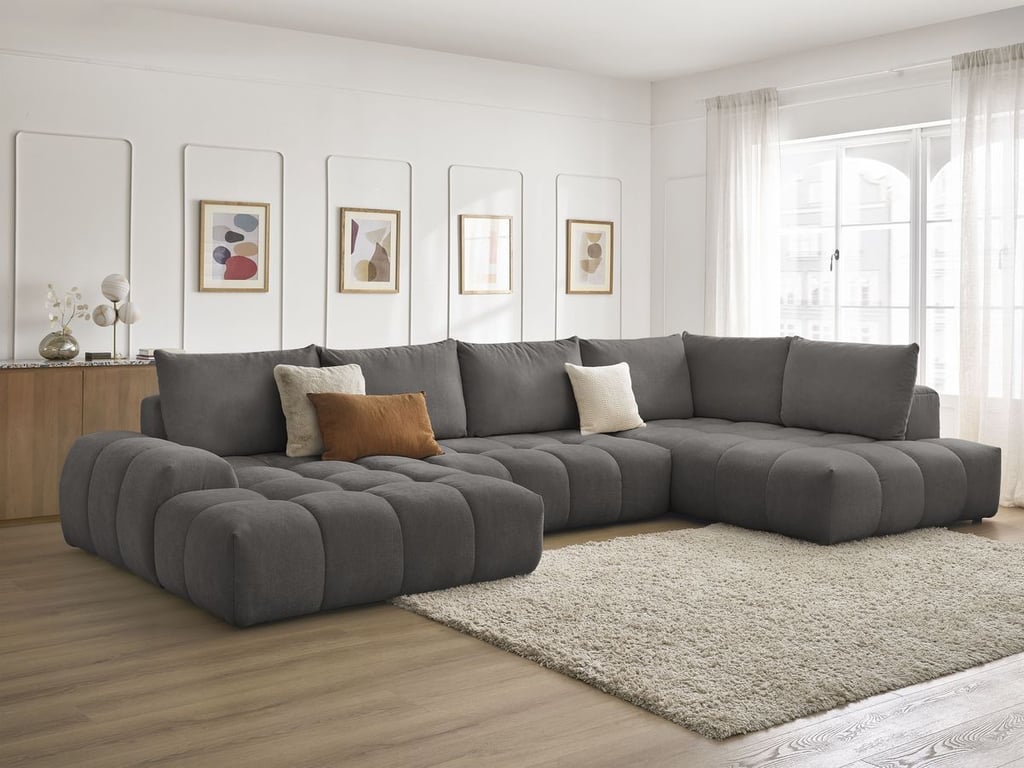 Produit similaire: Everest canapé panoramique convertible coffre 6 places tissu texturé gris foncé angle gauche