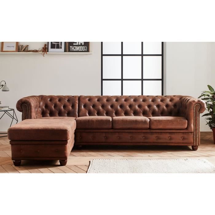 Produit similaire: Canapé d'angle Chesterfield Winston - 4 places - style industriel - gauche - Marron
