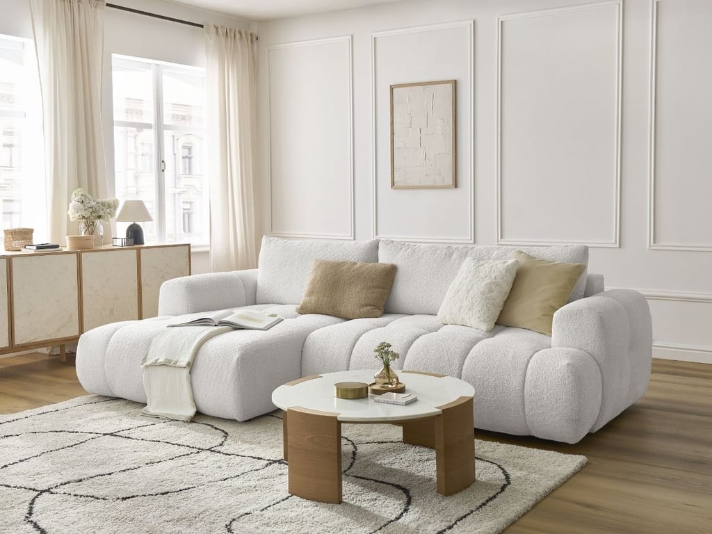 Produit similaire: Canapé d'angle convertible FUJI tissu bouclette blanc angle gauche BOBOCHIC 3 places