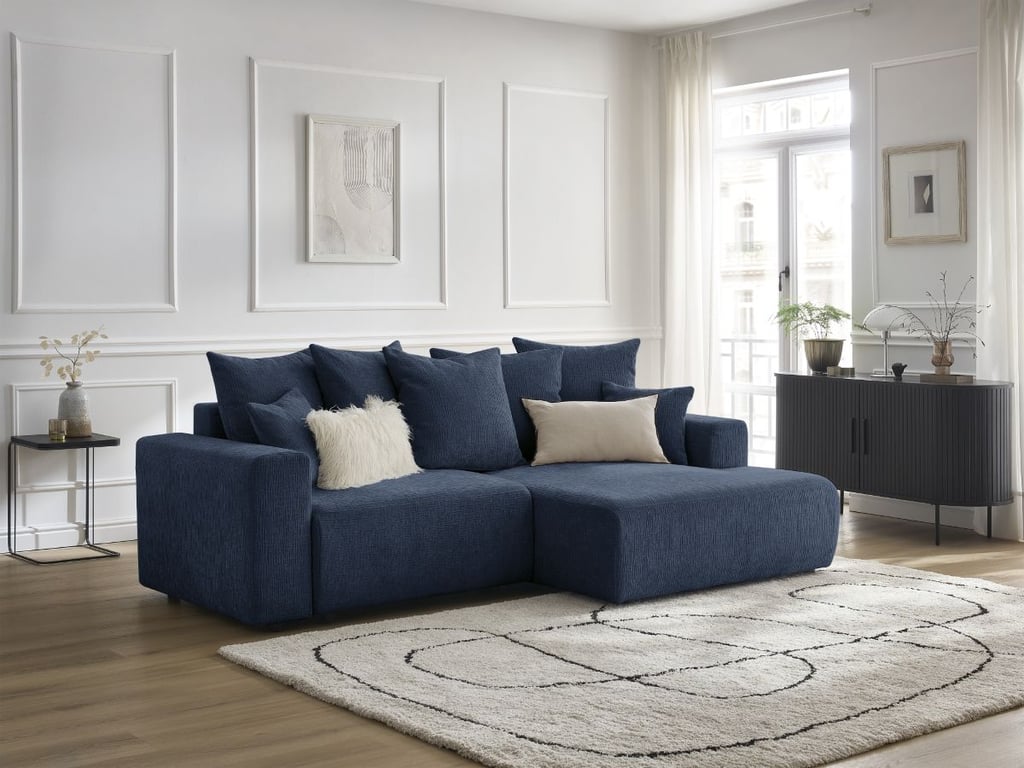 Produit similaire: Canapé d'angle convertible coffre ATILLA tissu texturé bleu foncé angle droit BOBOCHIC 4 places