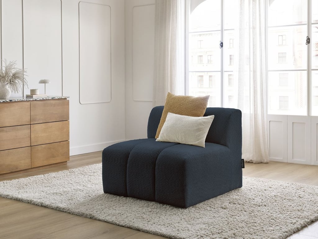 Produit similaire: Chauffeuse 1 place pour canapé modulable ANNECY tissu bouclette bleu foncé BOBOCHIC 1 places