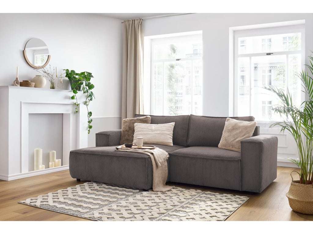 Produit similaire: Canapé d'angle fixe compact NIHAD velours côtelé taupe angle gauche BOBOCHIC 3 places