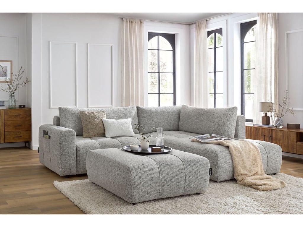 Produit similaire: Canapé d'angle L convertible coffre ARSENE avec pouf gris clair angle droit BOBOCHIC 4 places