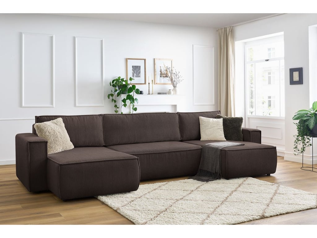 Produit similaire: Canapé panoramique convertible coffre NIHAD velours côtelé marron panoramique BOBOCHIC 6 places