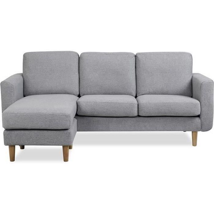 Produit similaire: Canapé d‘angle reversible - Tissu gris clair avec piétement en bois naturel - L 197 x P 137 x 83 cm - NOLAN