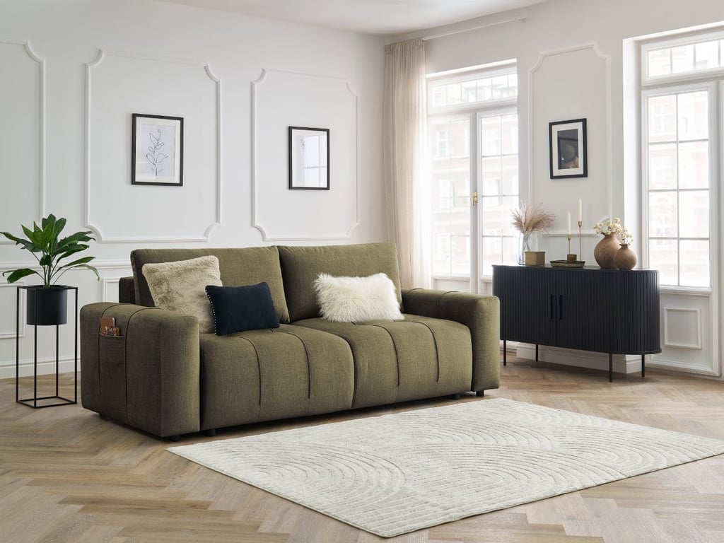 Produit similaire: Canapé droit convertible coffre ARSENE tissu velours vert BOBOCHIC 3 places