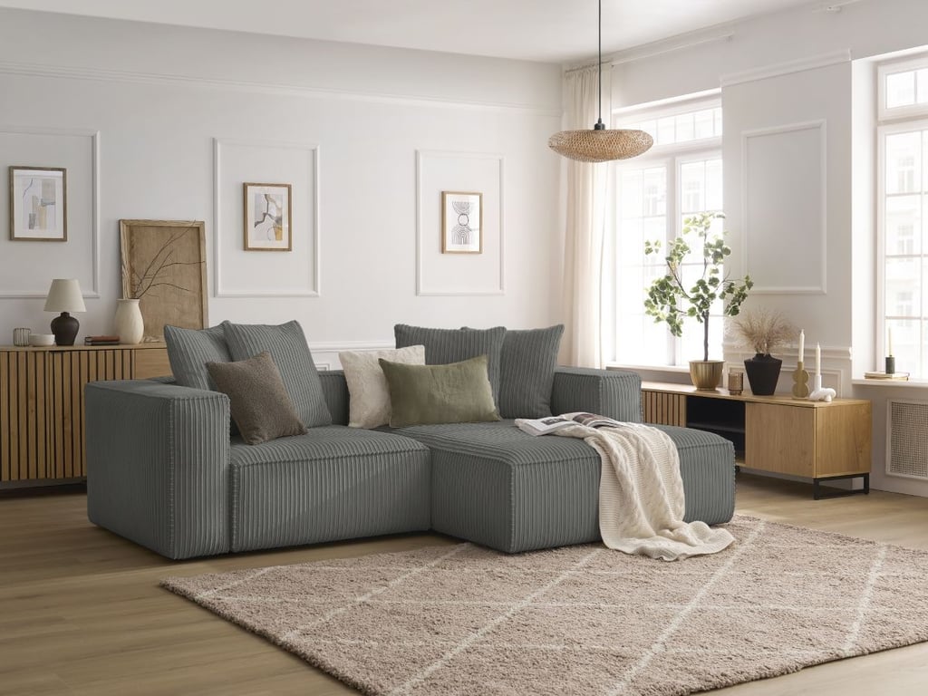 Produit similaire: Canapé d'angle fixe NINA velours côtelé gris foncé angle droit BOBOCHIC 3 places