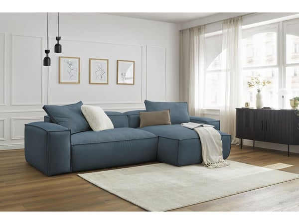 Canapé Boheme - Angle réversible ultra moelleux velours côtelé bleu réversible 3 places