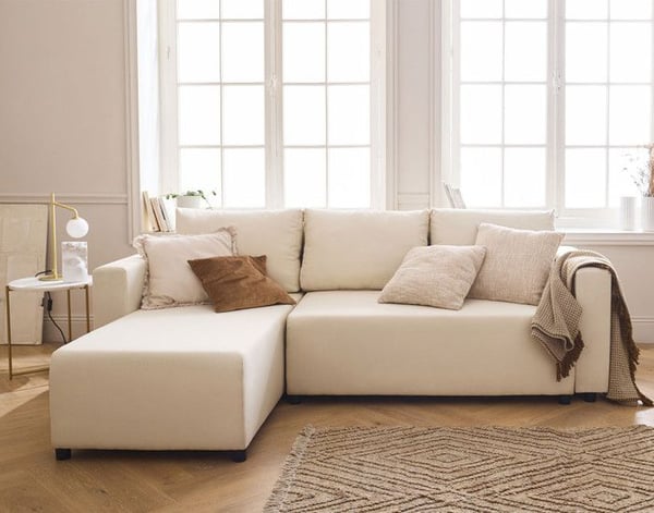 Regala - canapé d'angle réversible - 4 places - convertible avec coffre - en tissu - Beige