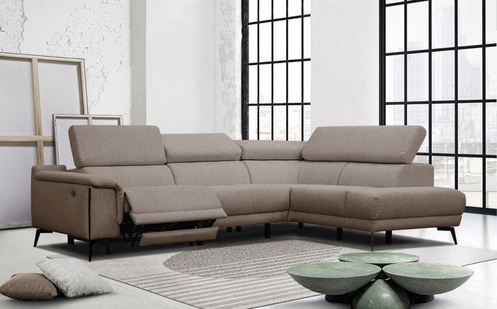 Produit similaire: Canapé d'angle droit 4 places avec relax électrique en tissu marron clair - Matera - Courtois Laville