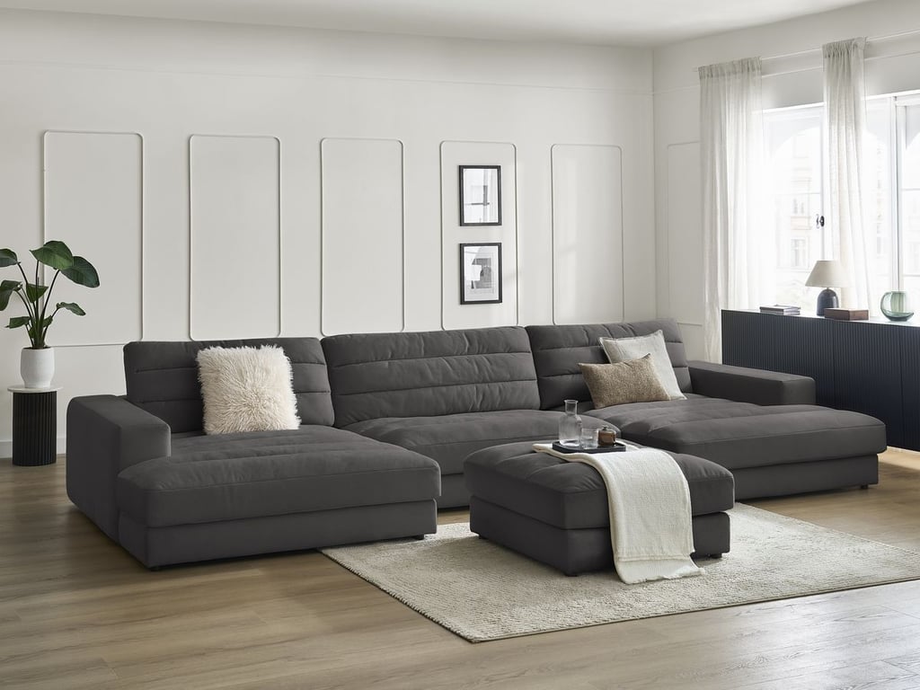 Produit similaire: Canapé panoramique fixe SIERRA velours avec pouf noir BOBOCHIC 4 places