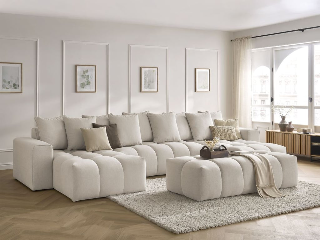 Produit similaire: Canapé panoramique fixe MONT-BLANC tissu chiné avec pouf beige BOBOCHIC 6 places