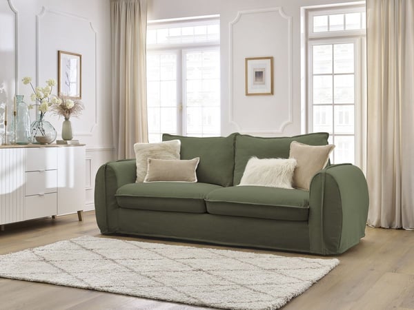 Archimede canapé droit convertible 3 places tissu texturé déhoussable vert