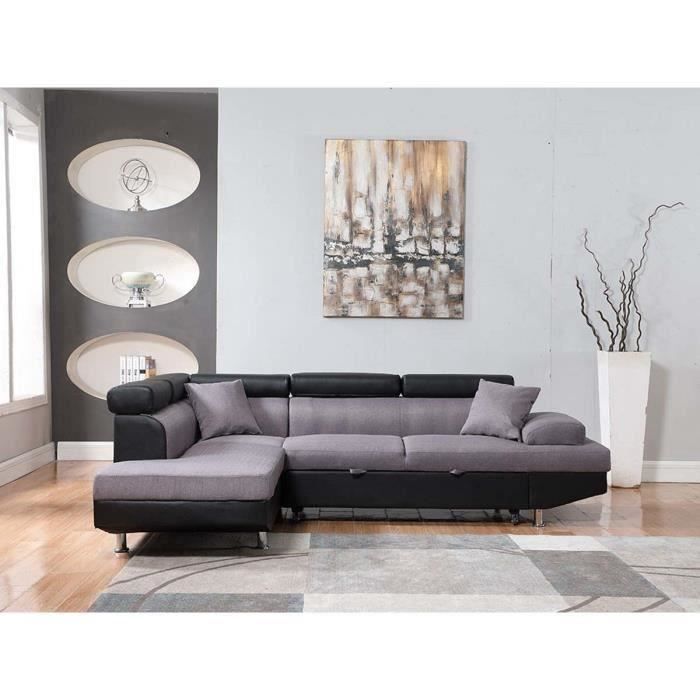 Produit similaire: Canapé d'angle convertible Sophia luxe - Noir / Gris - Angle gauche - 5 personnes - Tissu - Habitat et Jardin