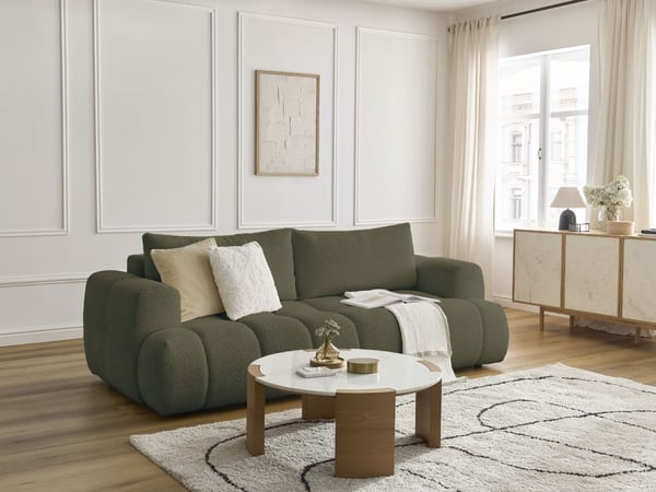 Fuji canapé droit convertible 3 places tissu bouclette vert