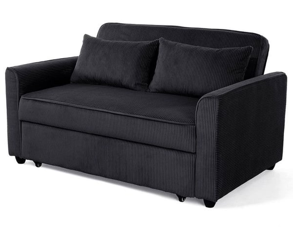 Ernest - Canapé droit 2 places convertible en velours côtelé - Noir