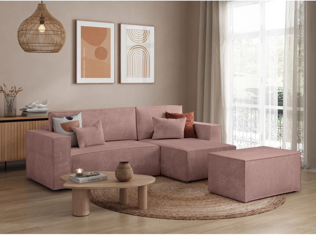 Produit similaire: PACK - CLARISSE - Canapé d'angle convertible réversible avec pouf en velours côtelé