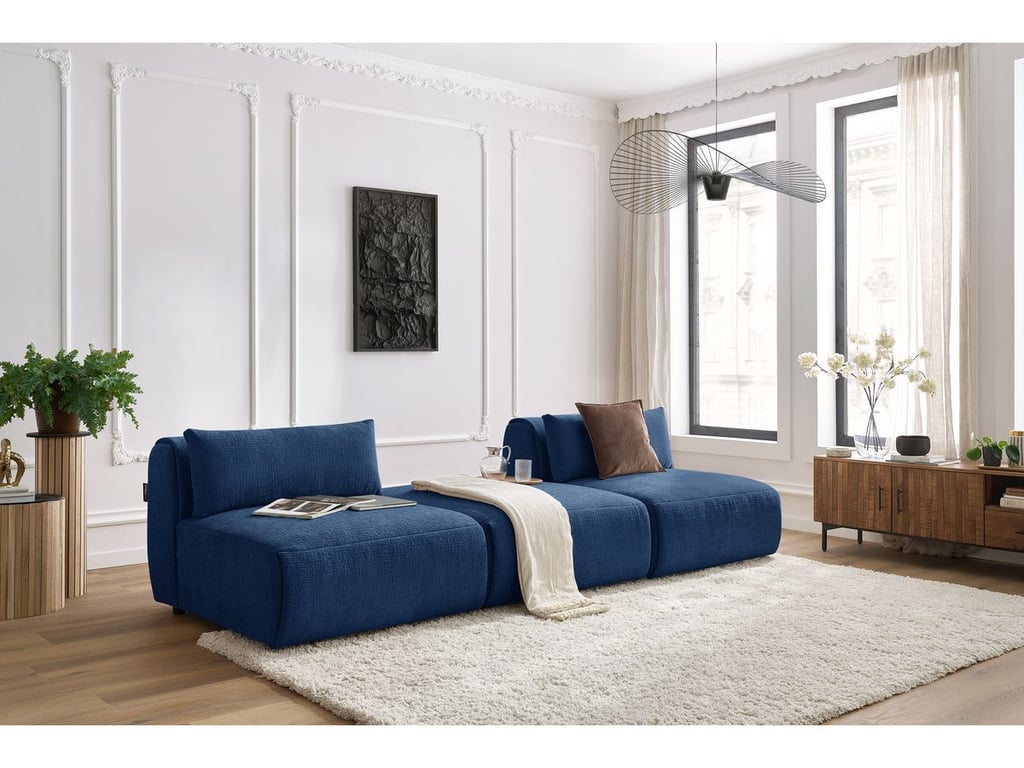 Produit similaire: Canapé droit fixe 3 places JEANNE tissu texturé bleu foncé BOBOCHIC 3 places