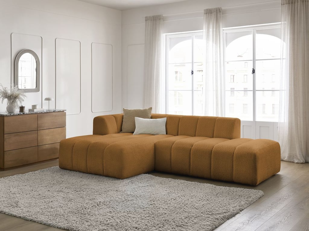 Produit similaire: Canapé d'angle fixe modulable ANNECY tissu bouclette jaune angle gauche BOBOCHIC 3 places