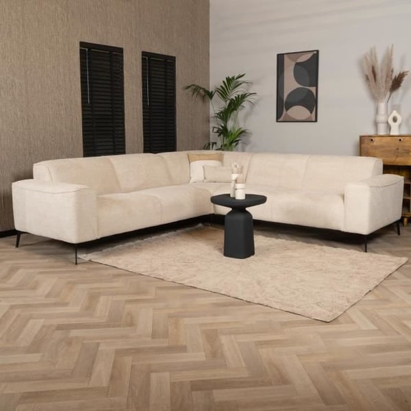 Livin24  Canapé d'angle scandinave Vegas bouclette taupe gauche/droit