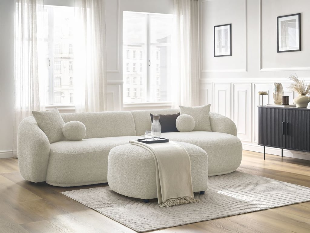 Produit similaire: Canapé d'angle fixe ASHLEY avec pouf beige angle droit BOBOCHIC 4 places