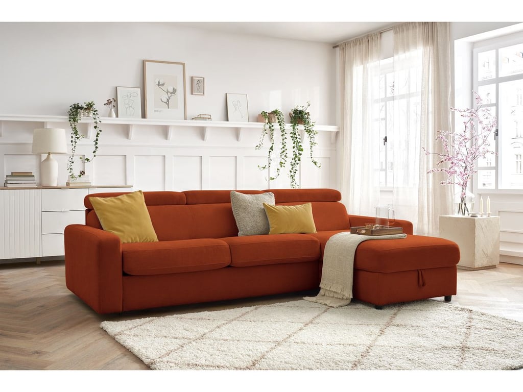 Produit similaire: Canapé d'angle réversible convertible coffre MONACO tissu lisse orange 140x190 réversible BOBOCHIC 3 places