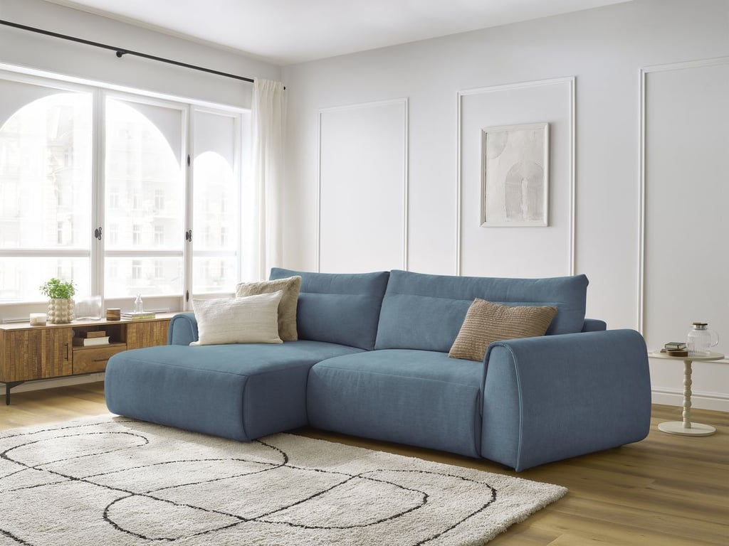 Produit similaire: Canapé d'angle incurvé fixe ADEN bleu clair angle gauche BOBOCHIC 3 places