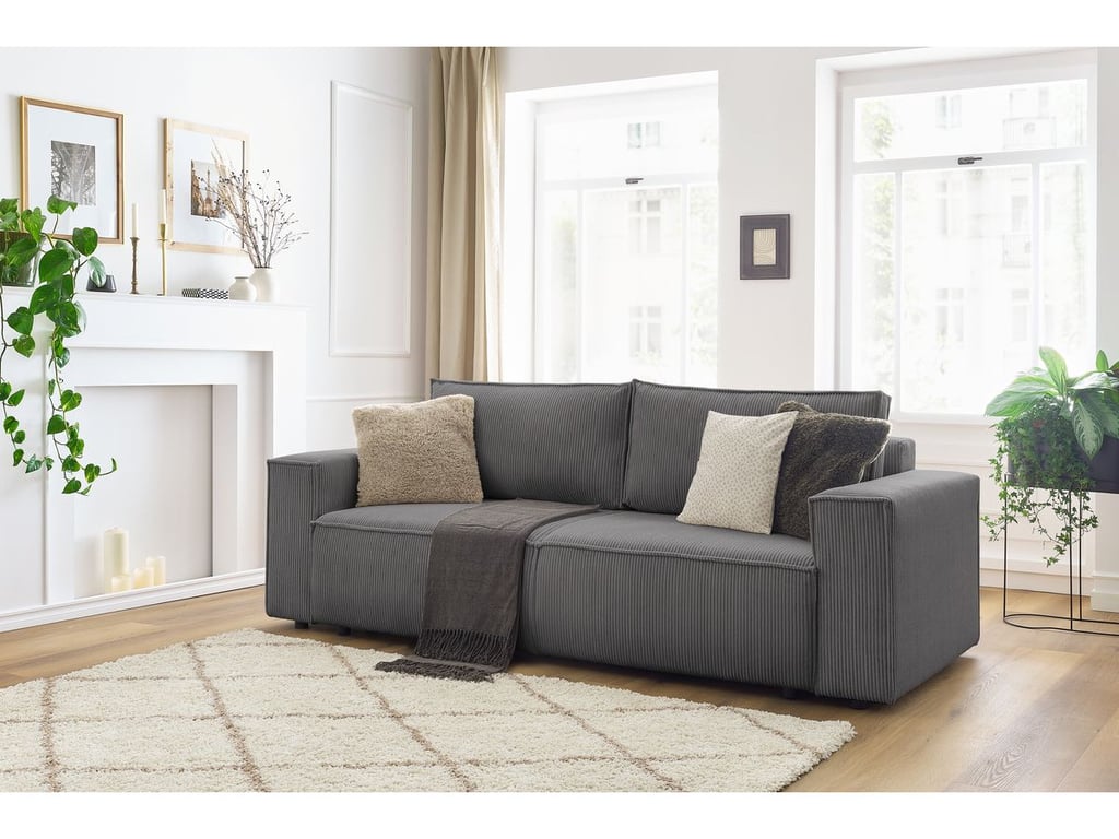 Produit similaire: Canapé droit convertible coffre NIHAD velours côtelé gris foncé BOBOCHIC 3 places