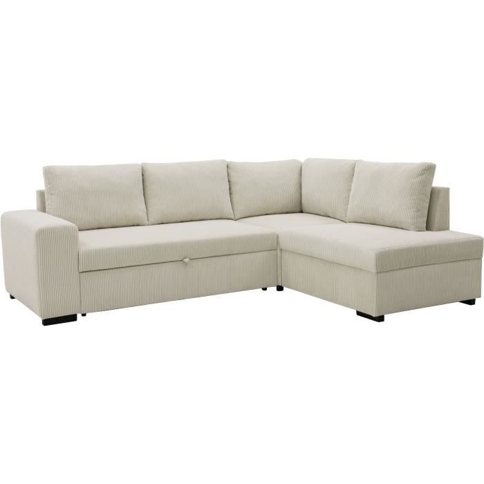 Produit similaire: Canapé d'angle convertible réversible NIRVANA 4 à 5 places - Tissu velours côtelé perle - Coffre de rangement - L247 x P 183 x H 87