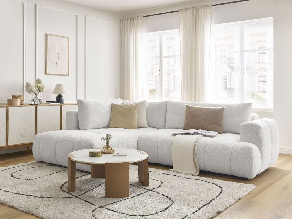 Produit similaire: Canapé d'angle L convertible FUJI tissu bouclette blanc angle gauche BOBOCHIC 4 places