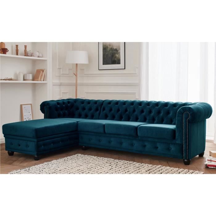 Produit similaire: Canapé d'angle Chesterfield - LISA DESIGN - William - 4 places - velours - gauche - Bleu canard
